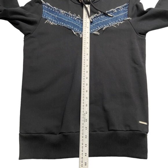 Diesel black hoodie sweatshirt 100% cotton black denim insert long sleeves Small - Picture 9 of 13
